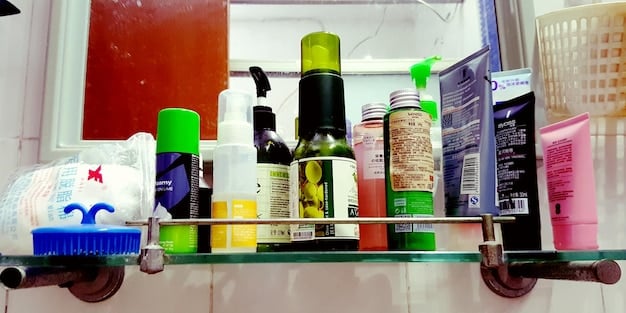A well-organized shelf displaying various acne treatment products, including cleansers, spot treatments, and moisturizers. The products are neatly arranged and labeled, showcasing a range of options for different skin types.