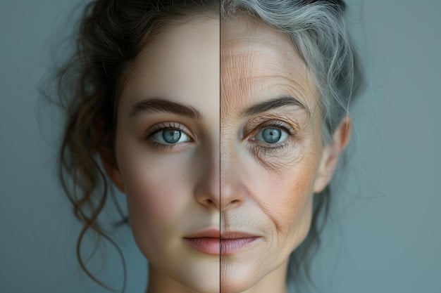 A split image comparing skin before and after collagen supplementation, highlighting the reduction in wrinkles and improved skin texture in the 