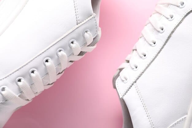 A close-up shot of affordable white sneakers, showcasing different styles and brands available at various price points.