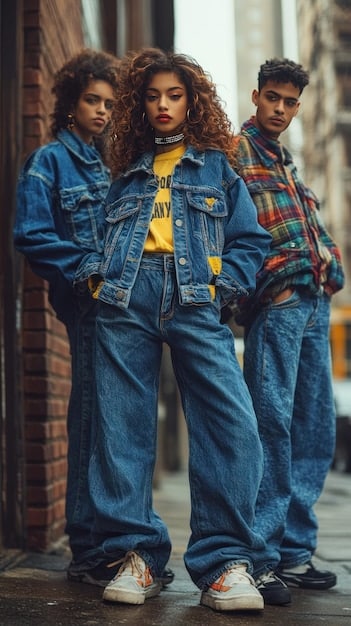 A collage of various street style looks of celebrities, showcasing denim jackets, oversized sunglasses, and trendy sneakers. The images are arranged to show the diversity of celebrity casual wear.