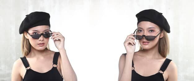 A split image showing two celebrities: one wearing oversized sunglasses with a wide-brimmed hat and the other sporting sleek aviator sunglasses with a casual outfit, illustrating the versatility of sunglasses in enhancing different looks.