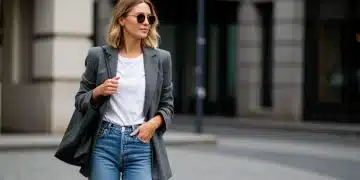 Celebrity-Inspired Capsule Wardrobes: 7 Essential Pieces for 2025 Style & Savings Woman in celebrity-inspired capsule wardrobe, featuring a tailored blazer and classic white tee.