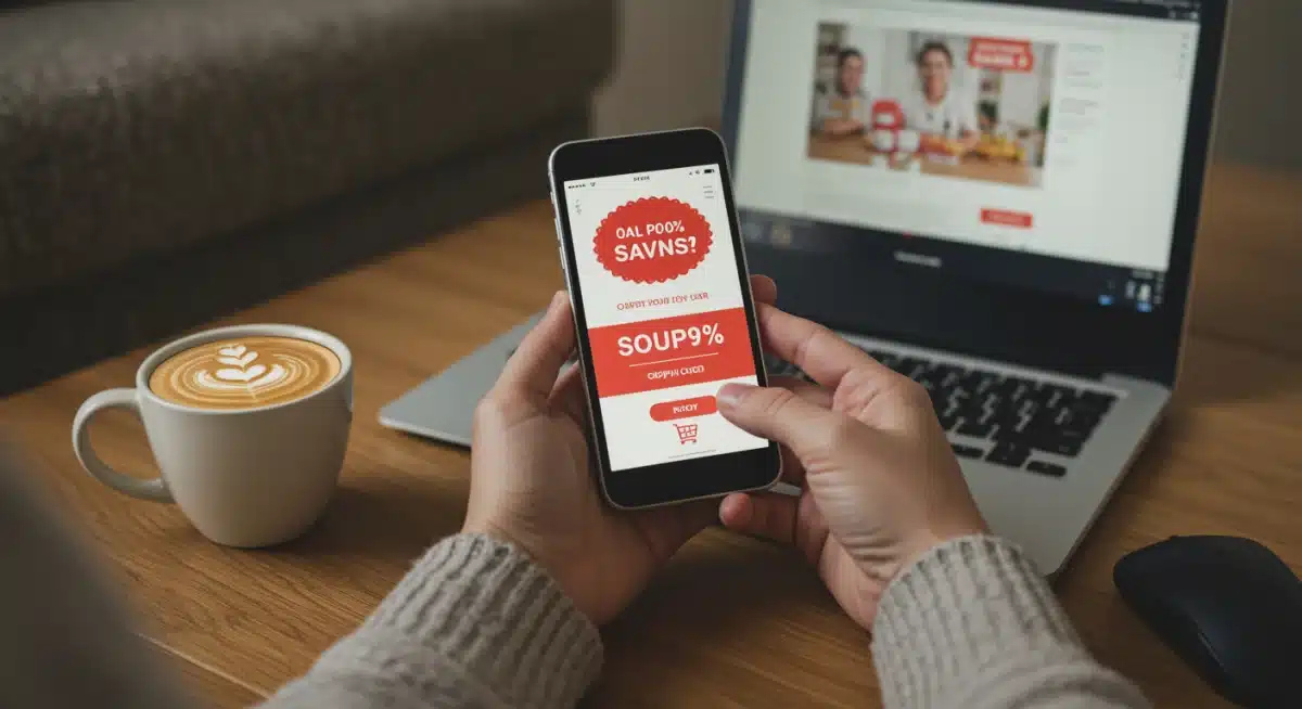 Person applying 2025 coupon code on smartphone for online purchase