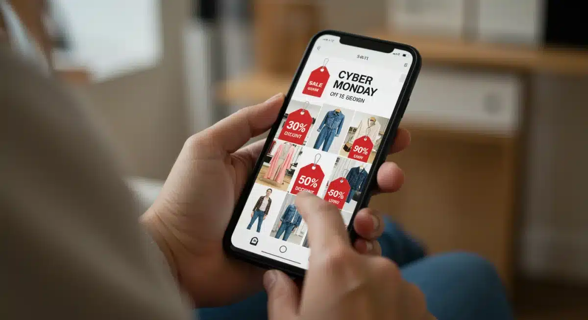 Browsing Cyber Monday fashion deals on a smartphone