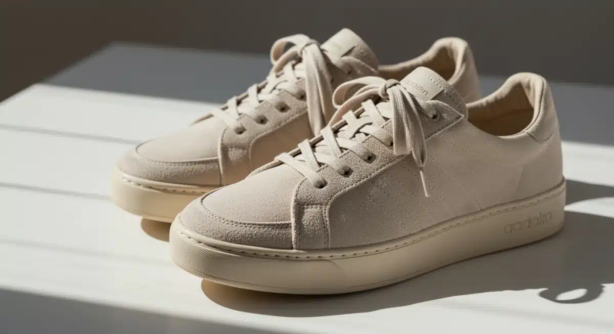 Minimalist sustainable sneakers, showcasing eco-friendly footwear design for 2025 trends.