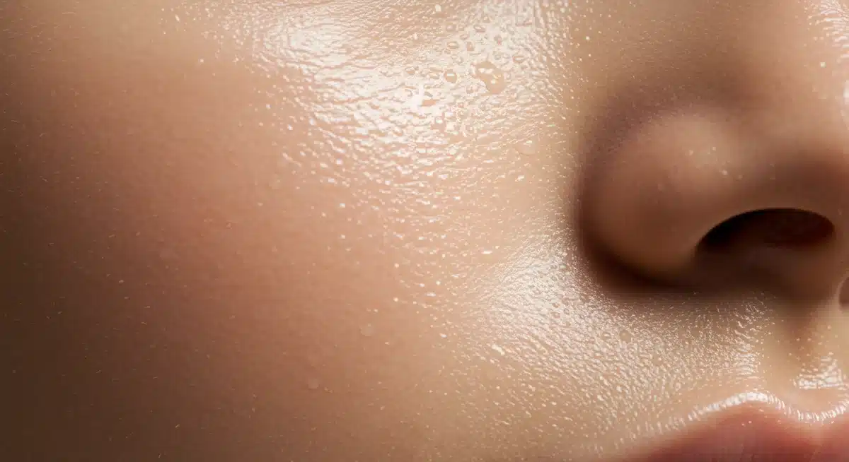Close-up of dewy, hydrated skin reflecting healthy glow