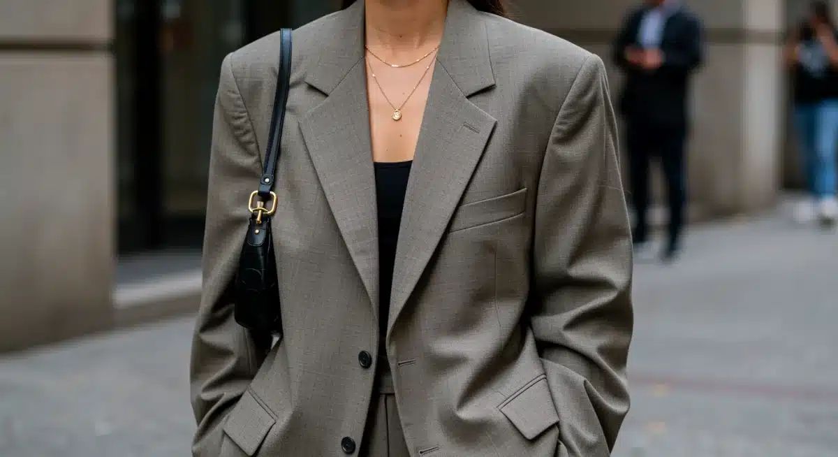 Celebrity in oversized blazer, elegant comfort street style