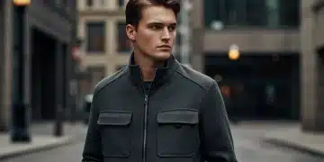 Menswear Evolution 2026: Redefining US Male Fashion Trends Male model showcasing Neo-Utility style, representing 2026 menswear trends