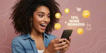 Woman happily checking Shein4All loyalty rewards on her phone