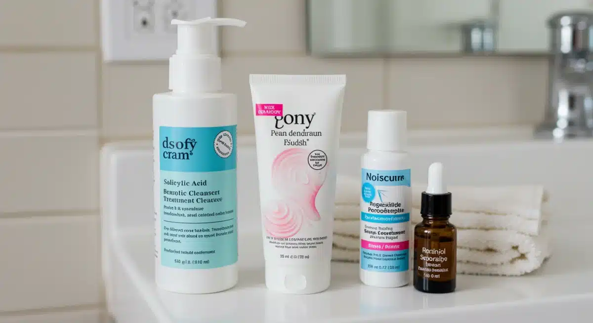 Three effective US over-the-counter acne solutions on a vanity