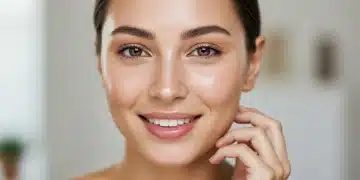 Woman with glowing skin and minimalist natural makeup look