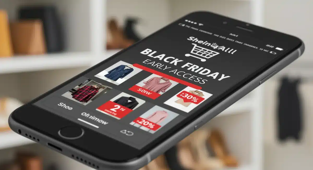 Shein4All app displaying early Black Friday deals on a smartphone.