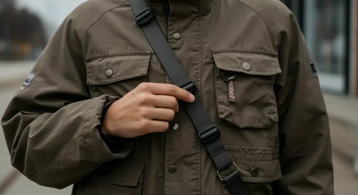 Sustainable utility jacket with tech-infused details