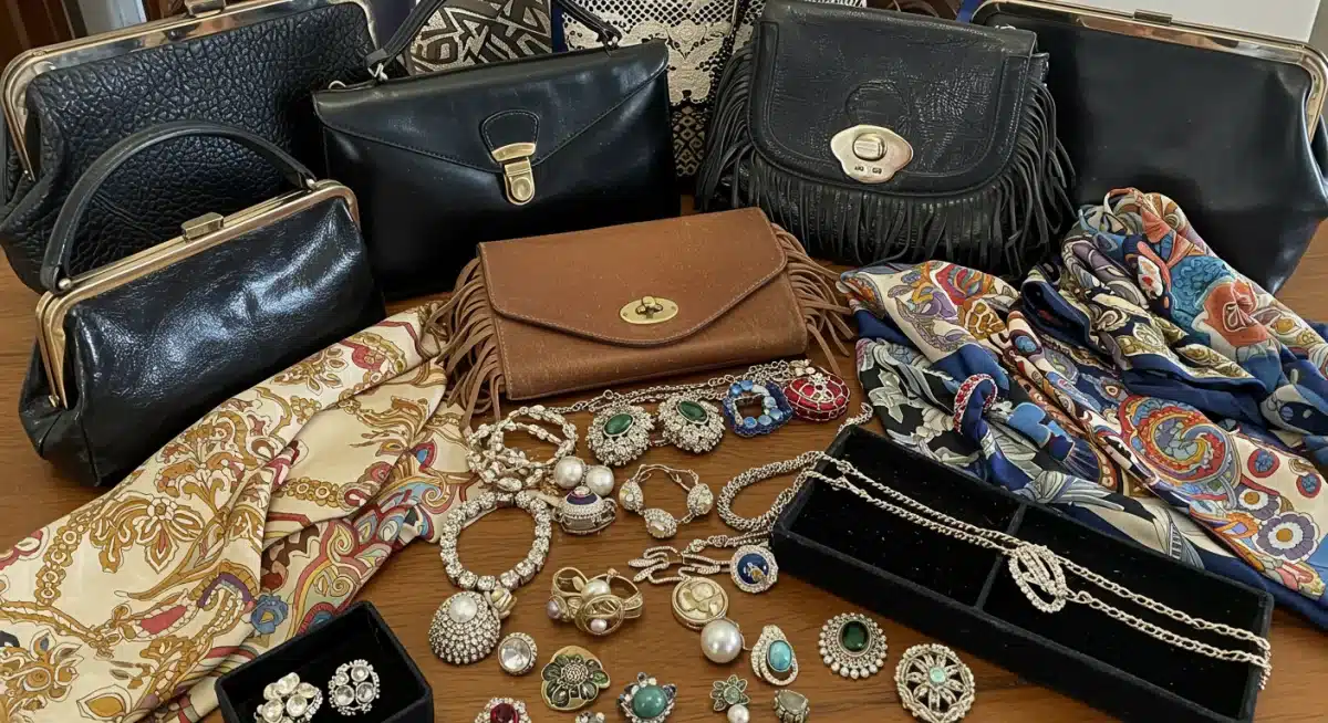 Collection of authentic vintage accessories, showcasing craftsmanship.