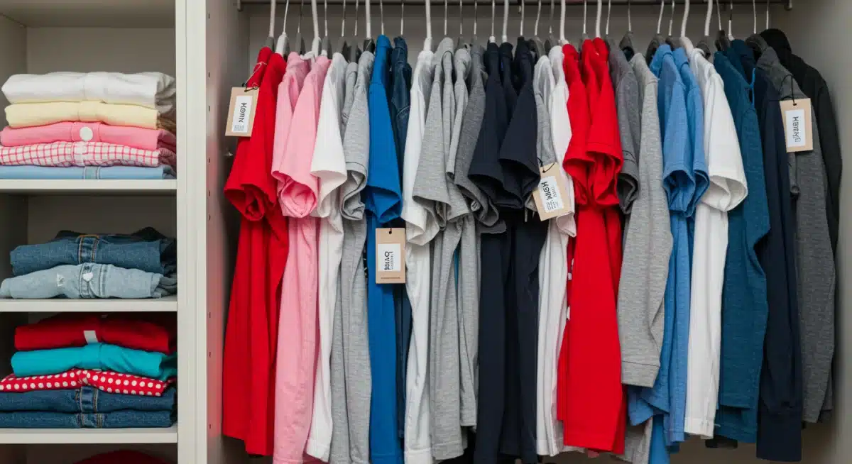 Organized closet with diverse, budget-friendly Shein kids' back-to-school clothes.