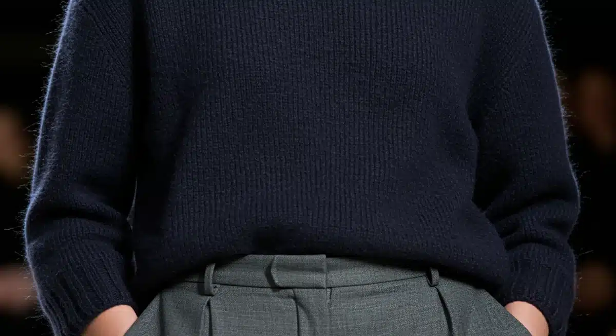 Model demonstrating the oversized knitwear trend for Fall 2026, featuring a luxurious cashmere sweater.