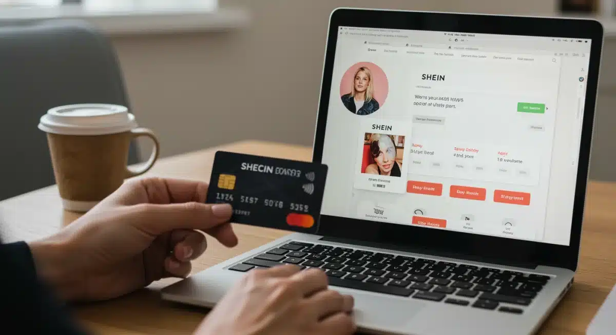 Applying Shein wallet credits during checkout process on a laptop