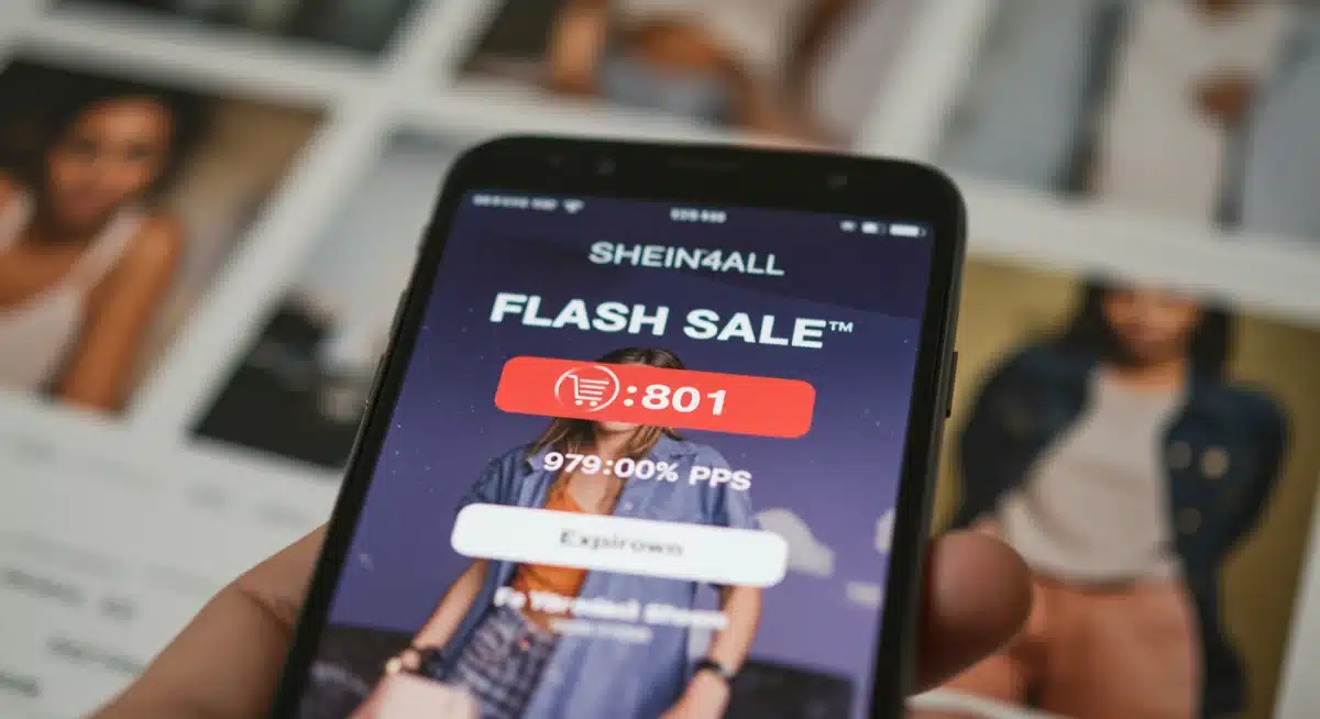 Smartphone displaying Shein4All flash sale countdown for expiring deals.