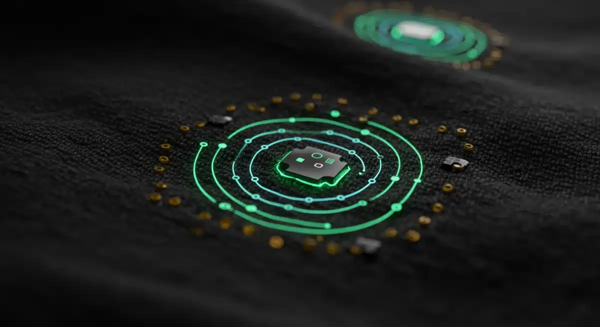 Close-up of smart textile with embedded micro-sensors