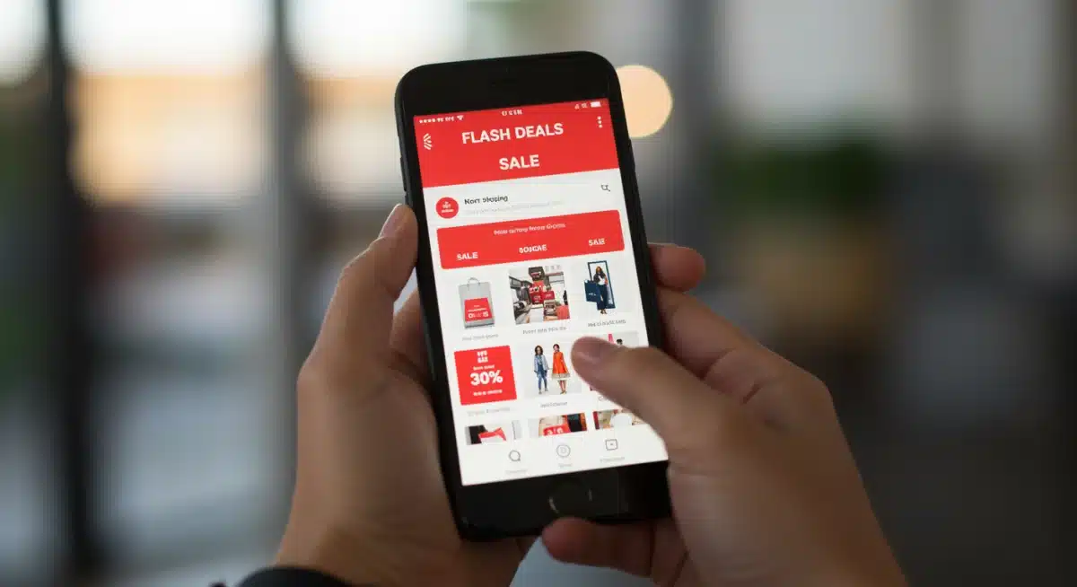 Hands browsing Shein's flash deals section on a smartphone, highlighting active bargain hunting.