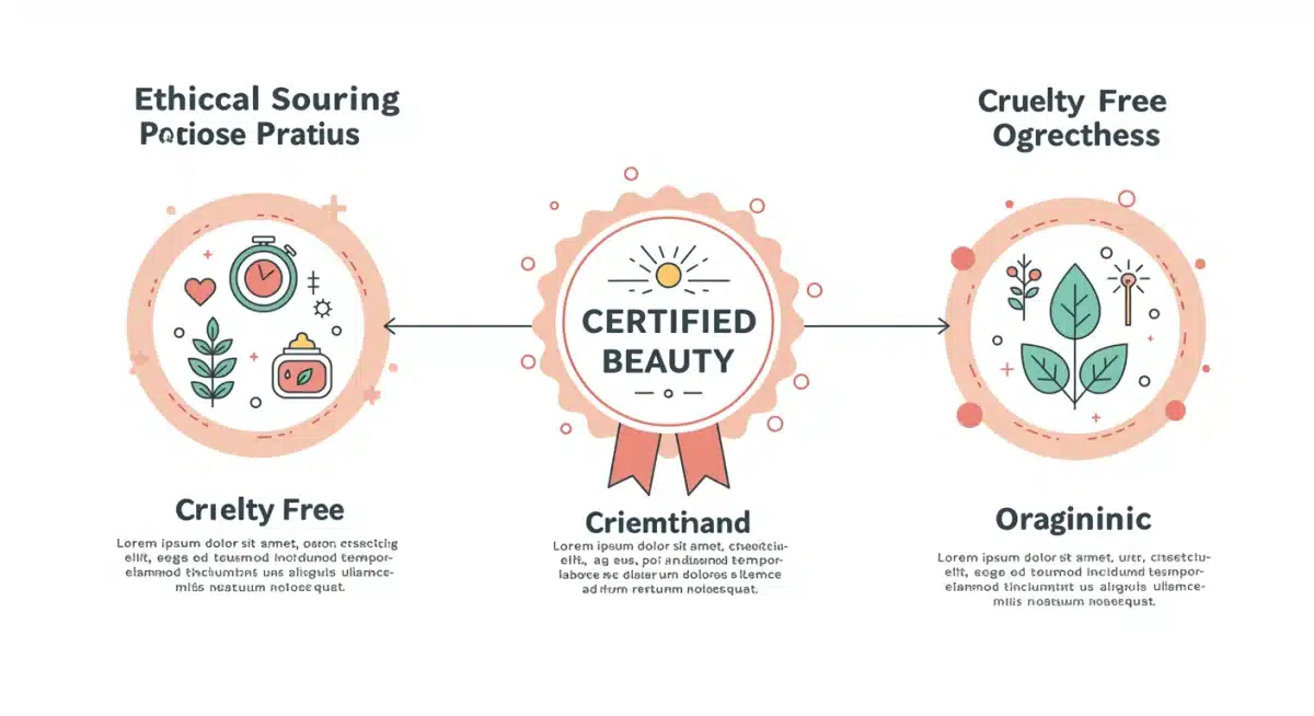 Infographic illustrating the benefits of certified beauty products, including ethical sourcing and organic ingredients.