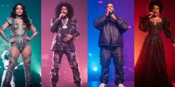 Four music icons showcasing their unique stage styles for upcoming 2026 tours.