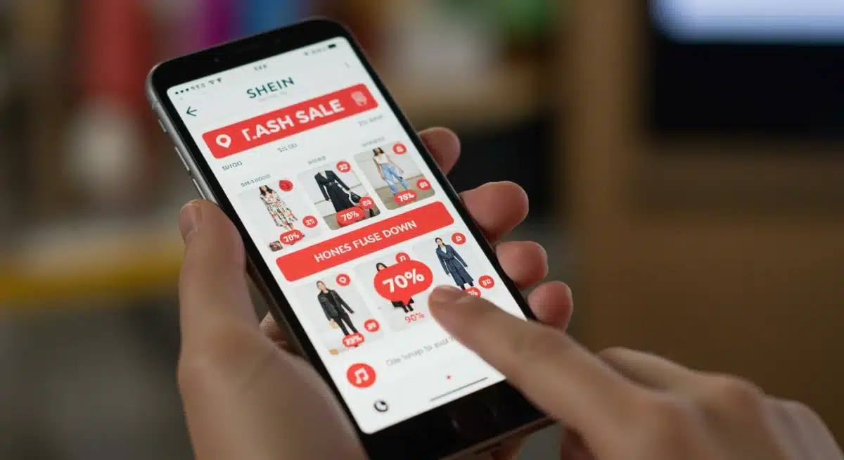 Shein app displaying a flash sale notification with countdown timer
