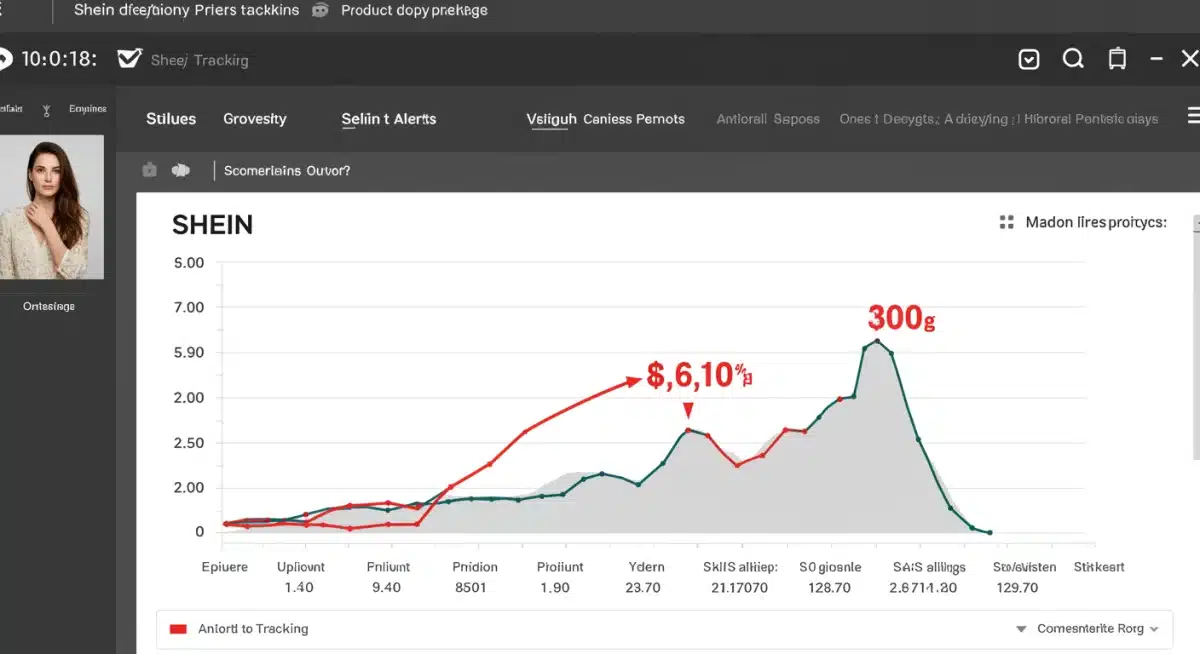 Screenshot of a price tracking tool showing a product's historical price fluctuations on Shein with a notable price drop.