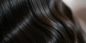 Woman with incredibly shiny and strong dark wavy hair