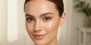 Woman with glowing skin and minimalist makeup, embodying the clean girl aesthetic.