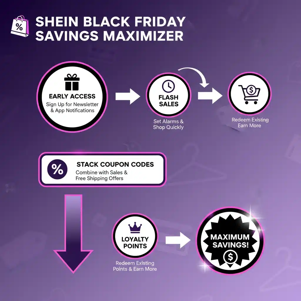 Infographic showing steps to maximize Shein Black Friday savings
