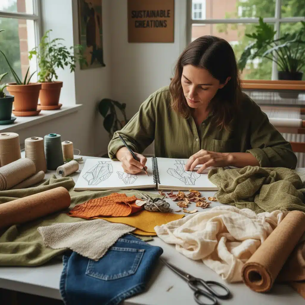 Fashion designer sketching with sustainable and biodegradable fabrics
