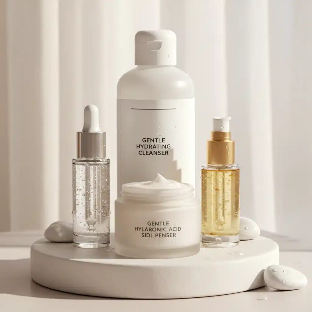 Assortment of hydrating skincare products for dry winter skin