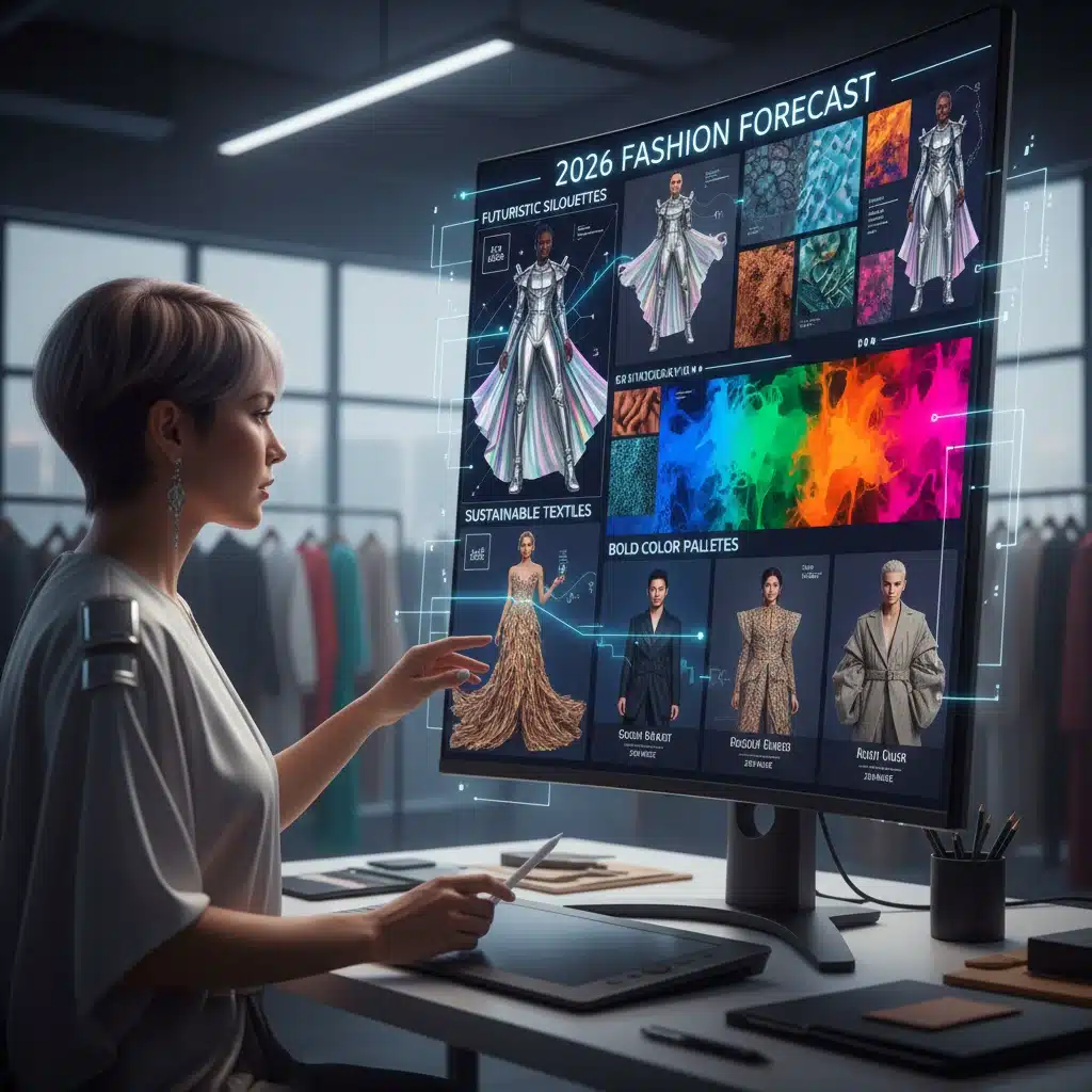 Digital mood board displaying 2026 fashion trends and celebrity style inspirations for upcoming awards season.
