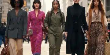 Five actresses demonstrating diverse and trending 2026 street style looks on a vibrant city street.