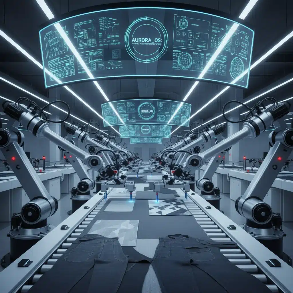 Robotic automation in an AI-driven apparel manufacturing facility.