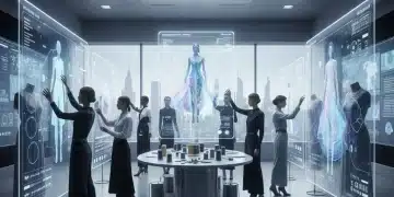 AI in Fashion Design 2026: Reshaping US Apparel AI-powered fashion design studio with holographic interfaces and digital apparel models.